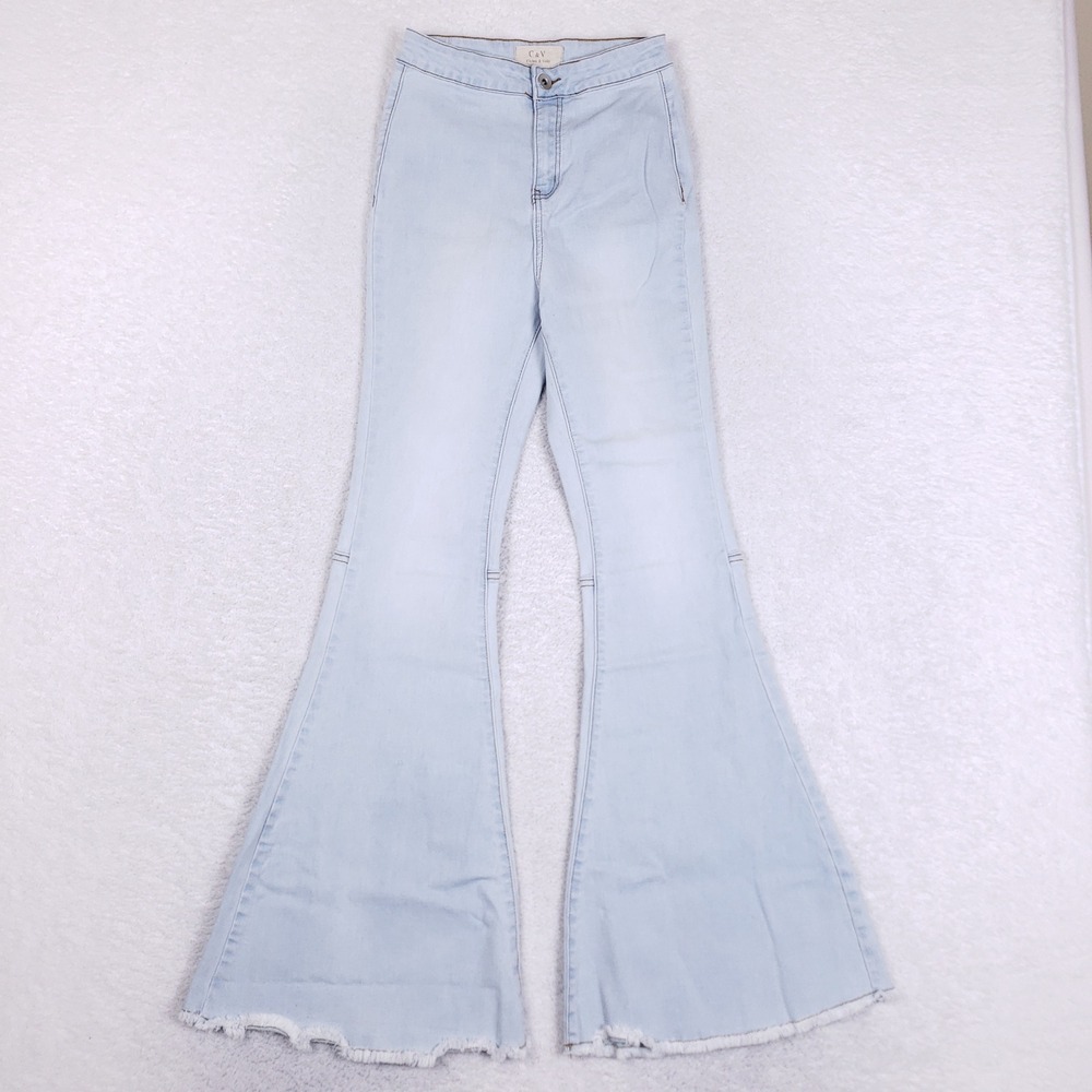 Chelsea & Violet Flare Jeans Women 25 Light Wash Raw Hem High Rise Bell Bottom